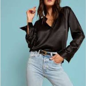 NWT Nation LTD Ella cutaway silky henley blouse